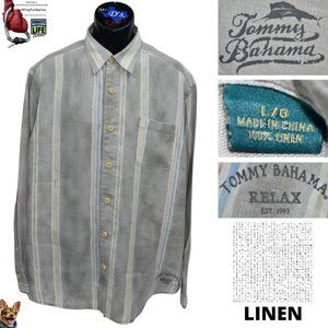Tommy Bahama L Distressed Gray Striped RELAX Linen